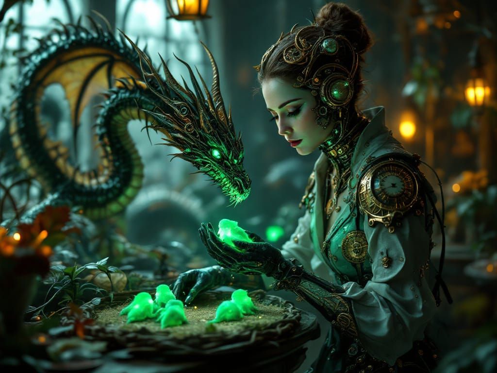 Steampunk Doctor with Clockwork Prosthetics Examines Dragon ...