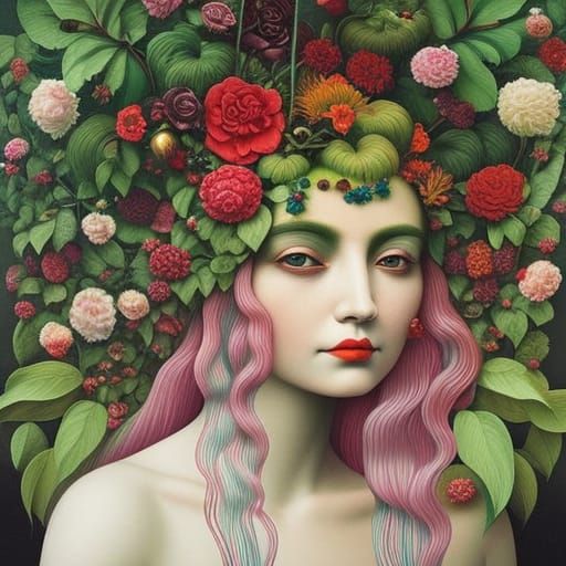 Surreal Botanical Girl: Mixed Media Abstract Expressionism