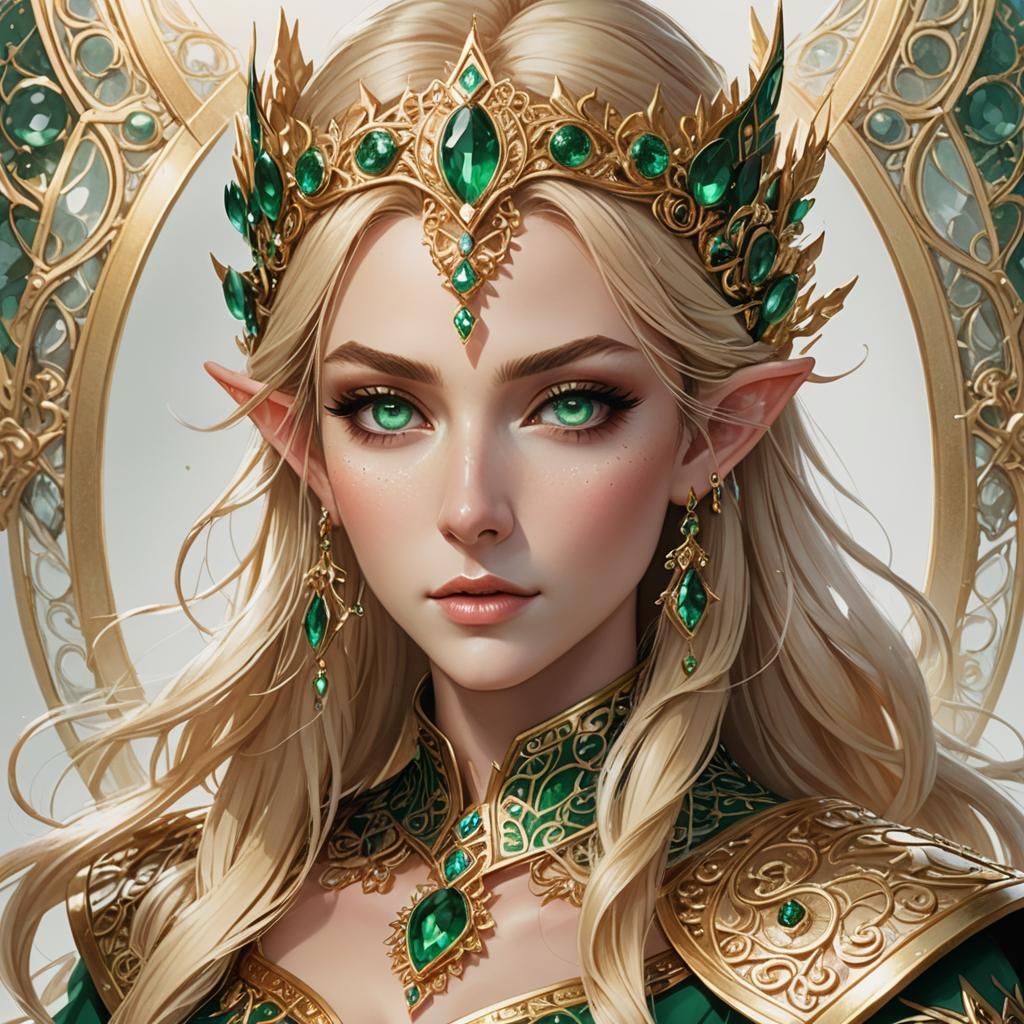 High Elf Queen Portrait in Anime Style