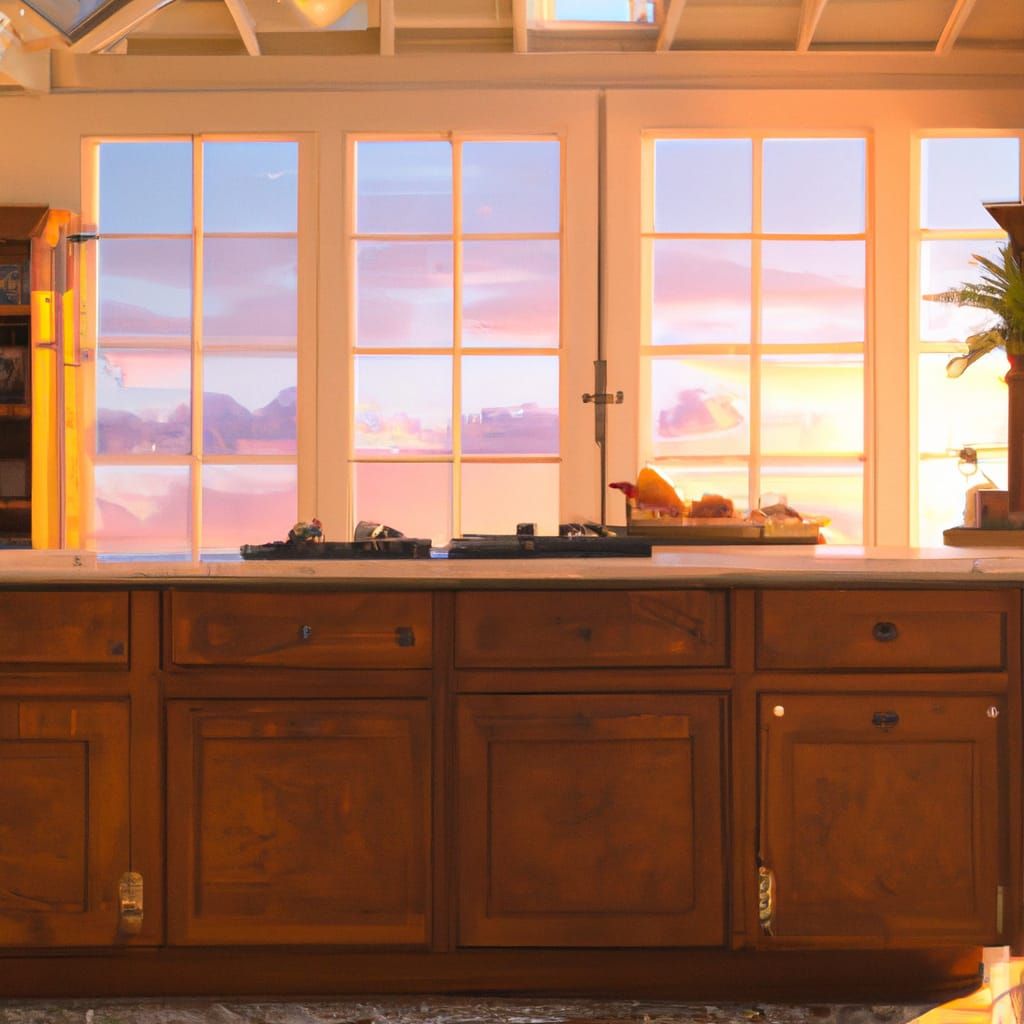 Retro Kitchen with Mahogany and Red Stone in Art Deco