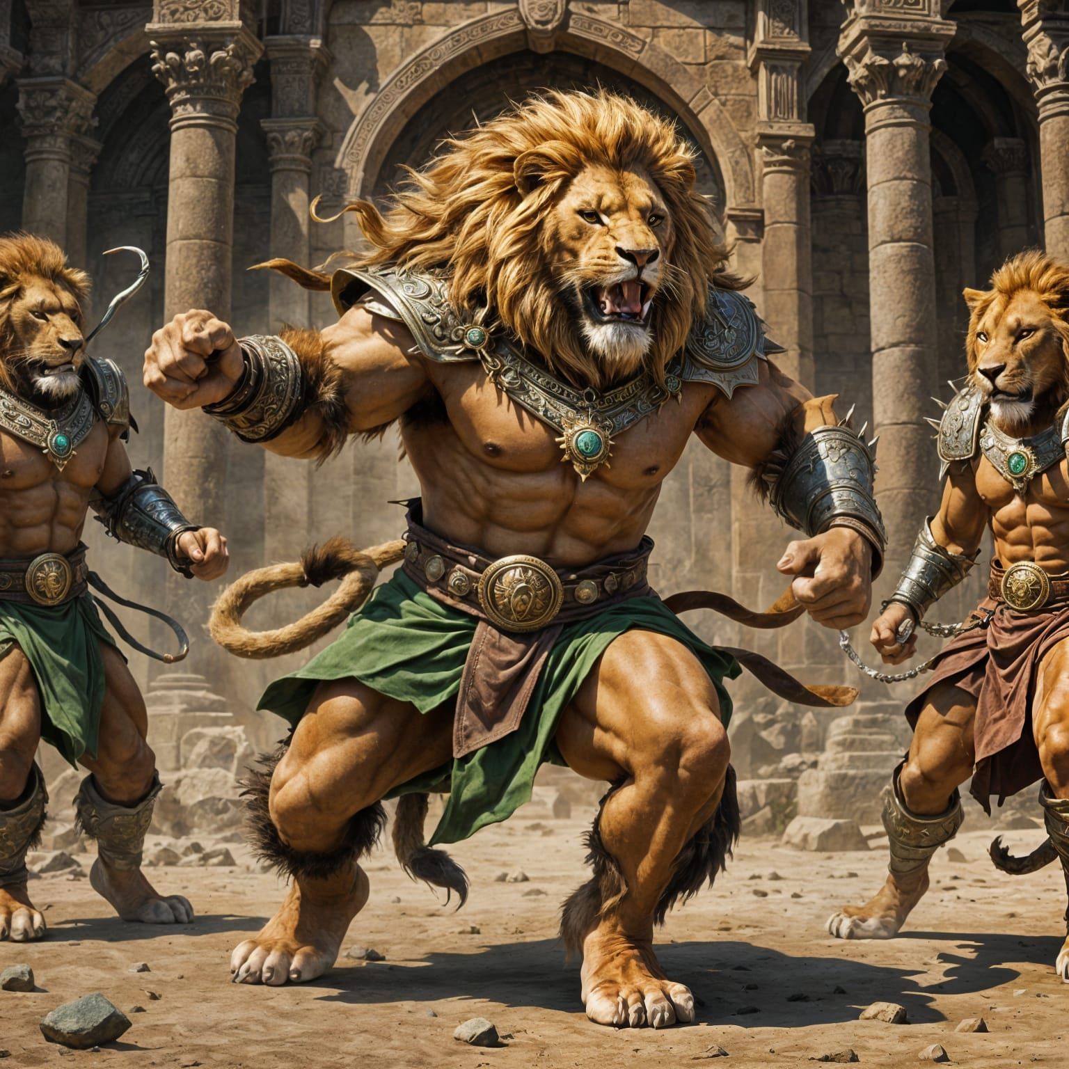 Fierce Lion Monk Attacks in Detailed Matte Painting