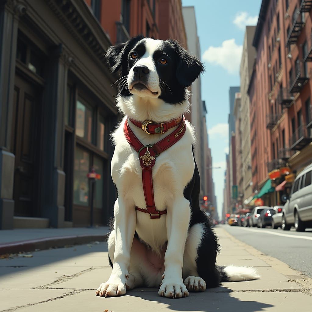Canine in New York City Streets, Inspired by Realist Masters