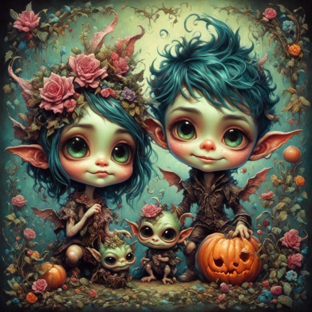 mischievous cute Goblin boy, girl,  Artist Jasmine Becket-Gr...