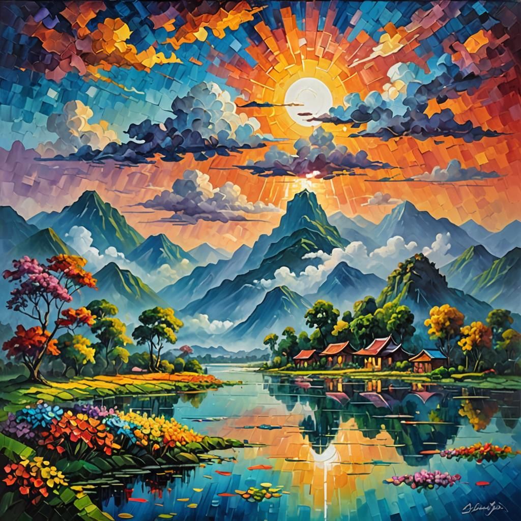 Luminous Gyanganj: Floating Isles in Expressionist Oil