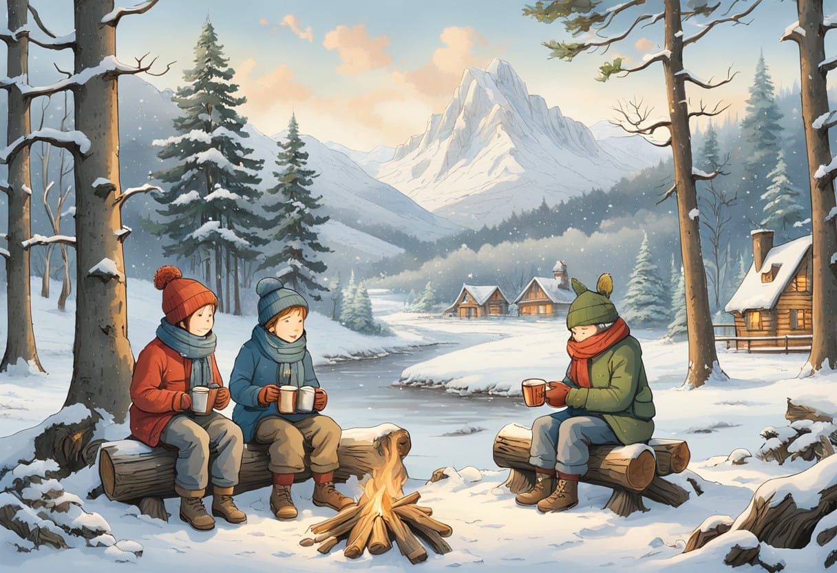 Winter Wonderland Friends Gather 'Round a Cozy Bonfire