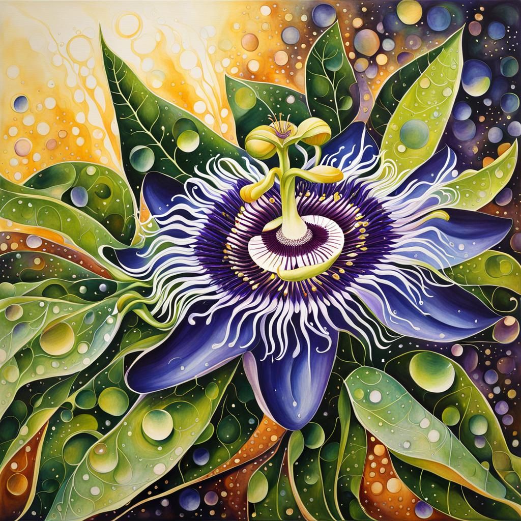 Passionflower Dew Drops in Art Nouveau Style