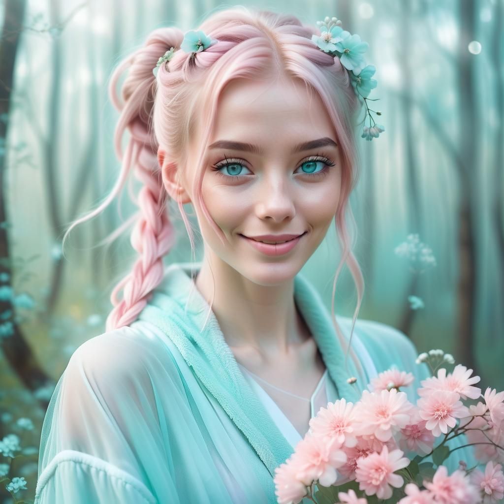 Pastel Portrait of Woman with Turquoise Hair