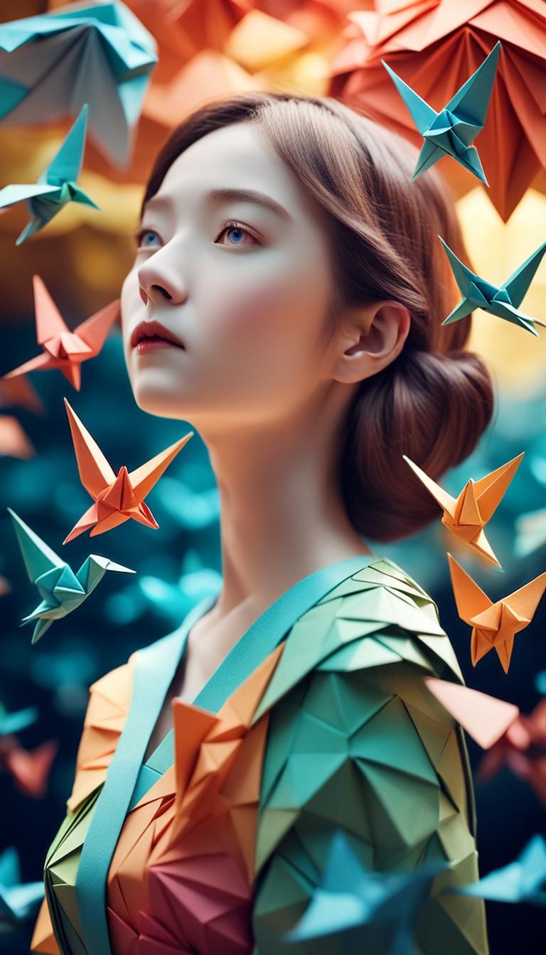 Fantasy Dreamland: Lady in Origami Papercraft Style