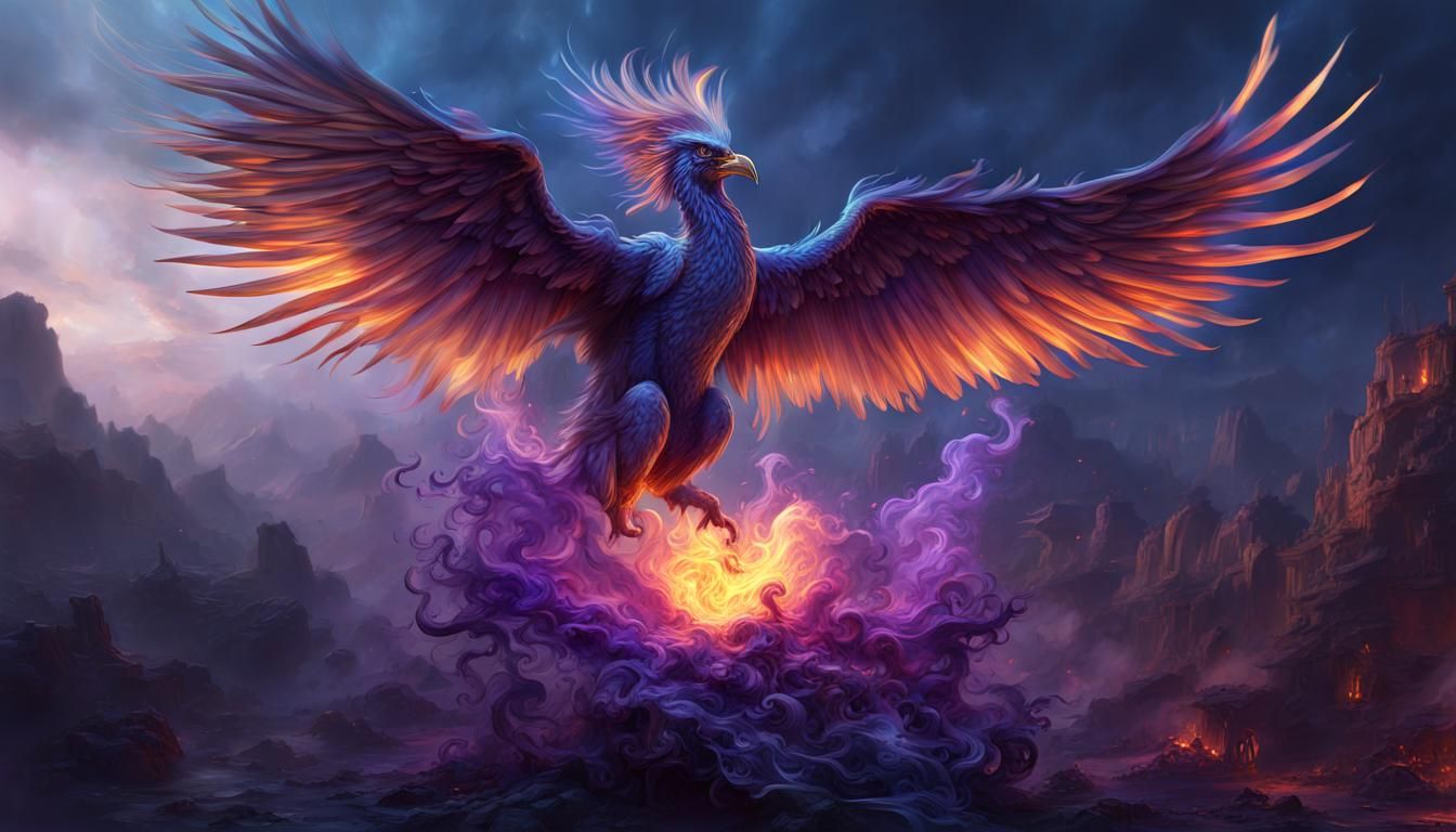 Blue Violet Fire Phoenix Fantasy Concept Art