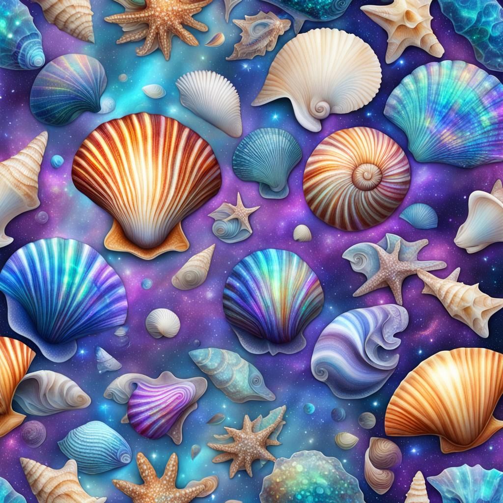 Astral Seashell Collection in Mixed Media Illustration