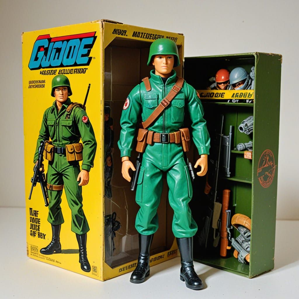 Vintage G.I. Joe Army Soldier Box Art in Watercolor Style