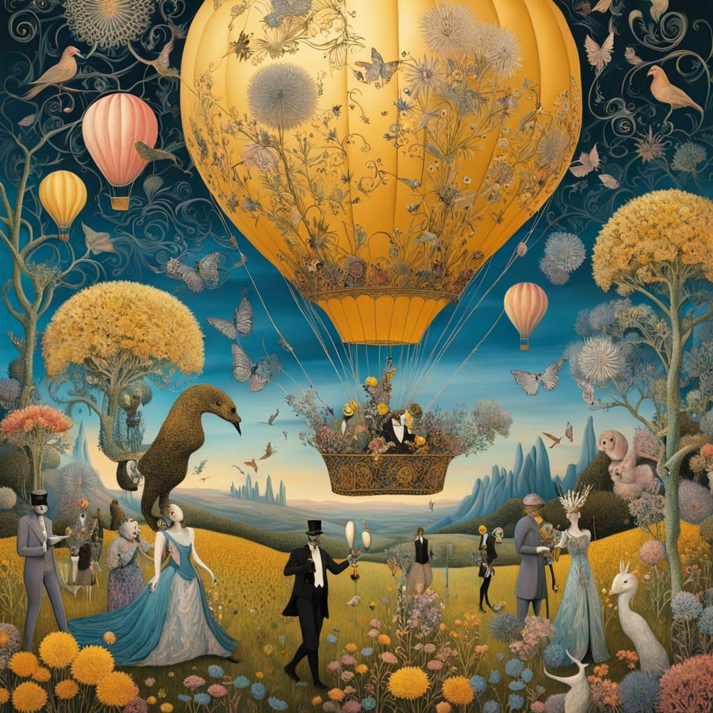 Ethereal Dandelion Hot Air Balloon at Sunset