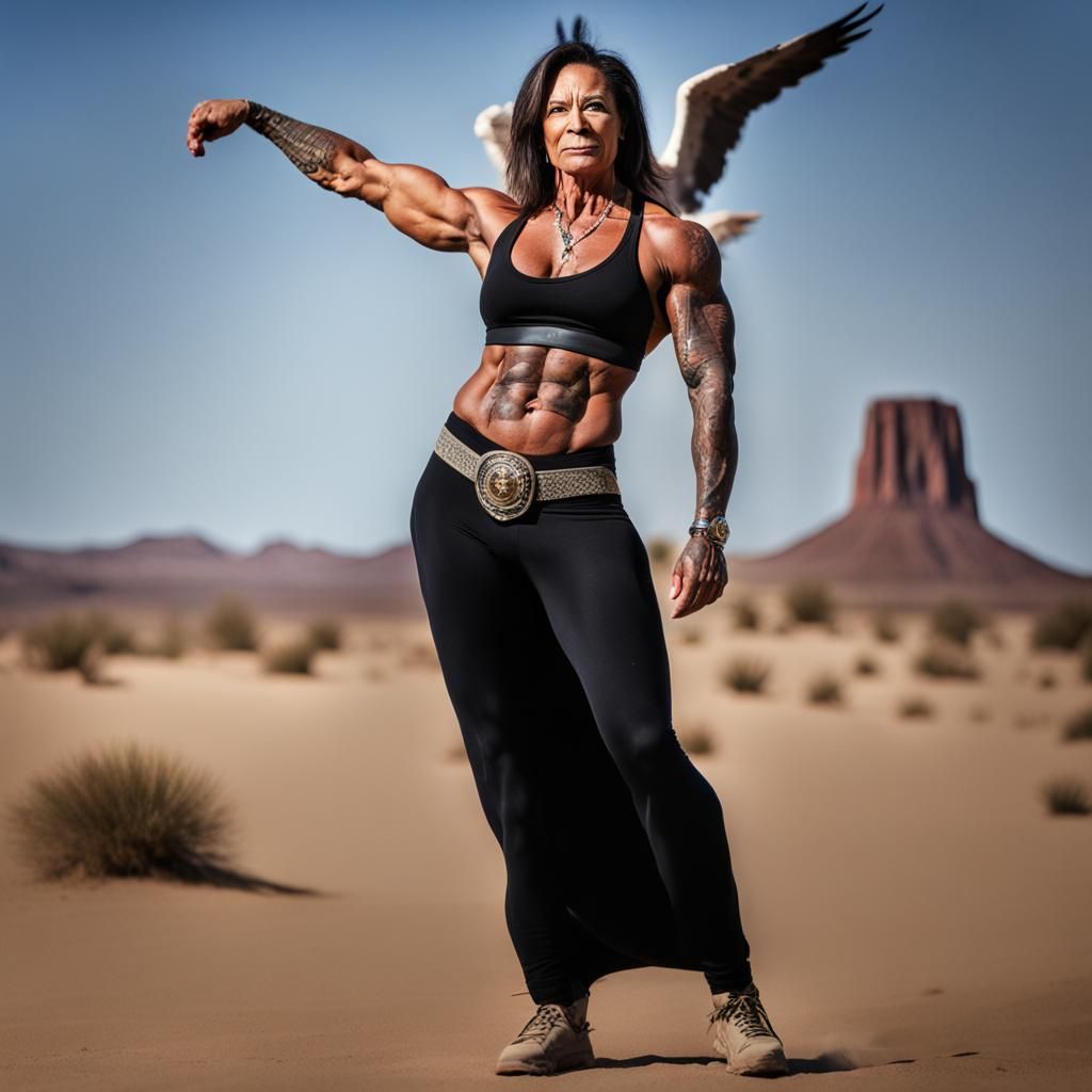 Desert Bodybuilder with Eagle in Professional Photography