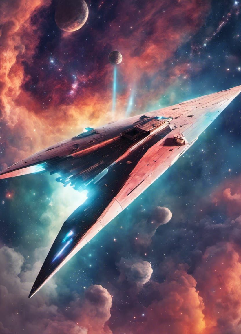 Delta Wing Starship Soaring Through Starry Heavens