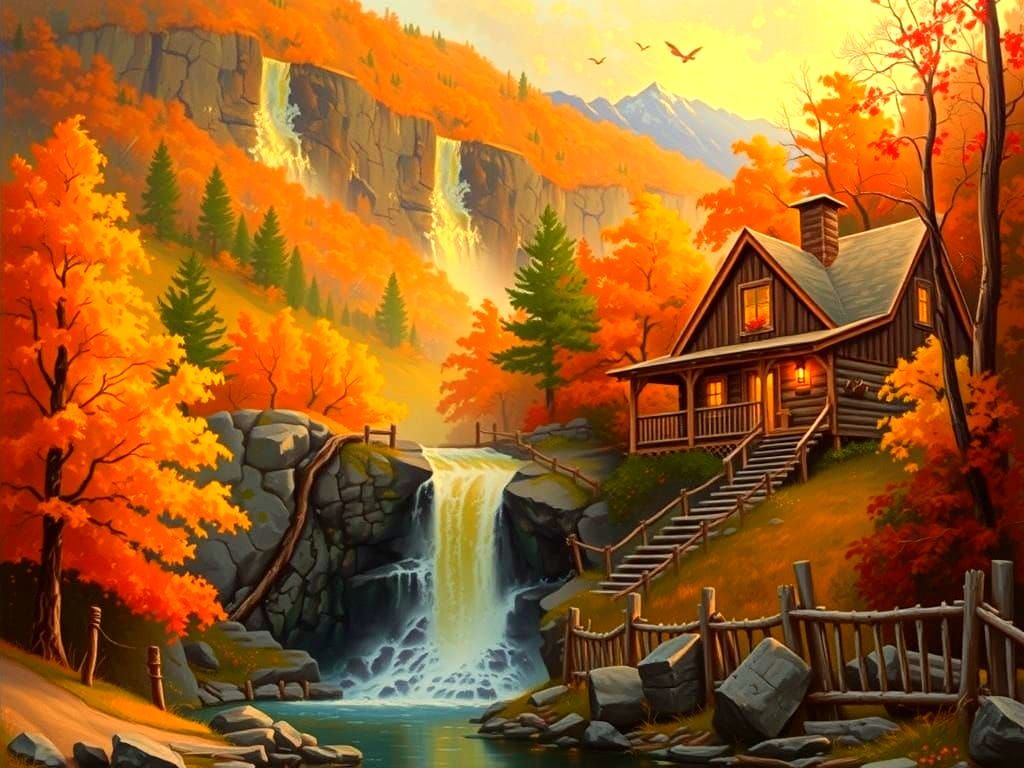 Rustic Cabin Retreat in Autumn Woodlands