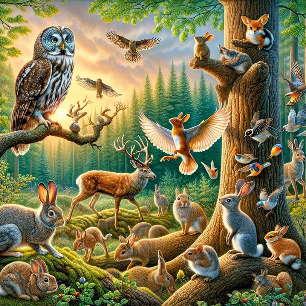 Harmonious Forest Sanctuary with Animals