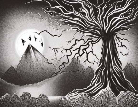 Eerie Zombified Forest with Lightning in Candy Art Style