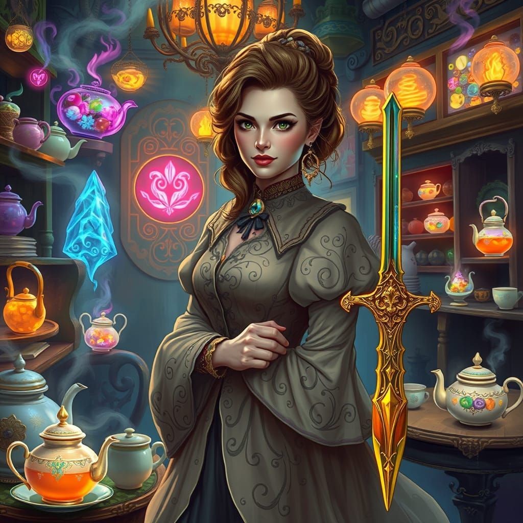 Surreal Tea Shop in Cyberpunk Aesthetic