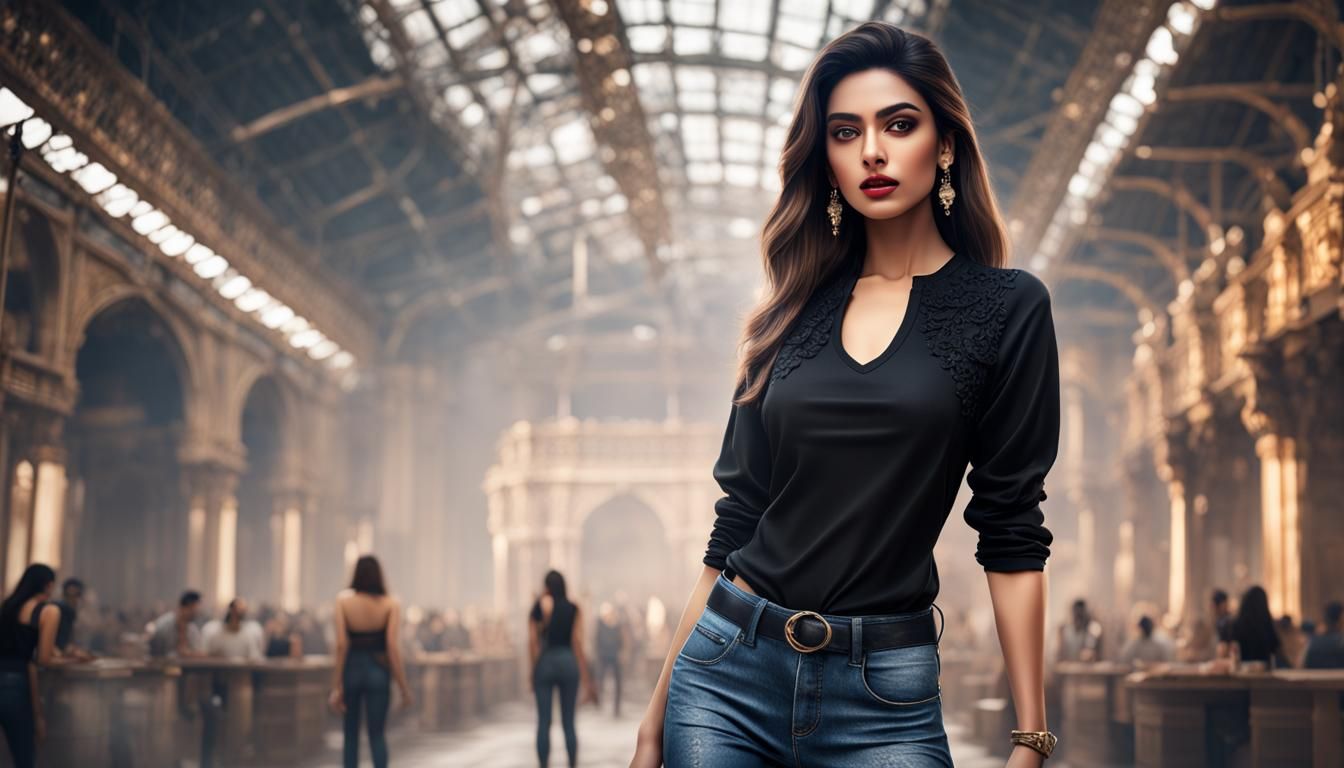 Beautiful Girl in Jeans: Photorealistic Fashion Photo