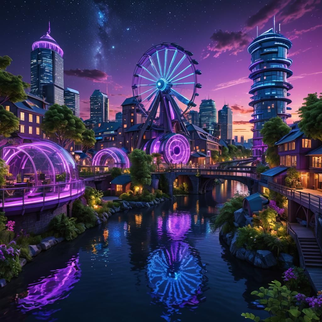 Futuristic Neon Eco-City at Night