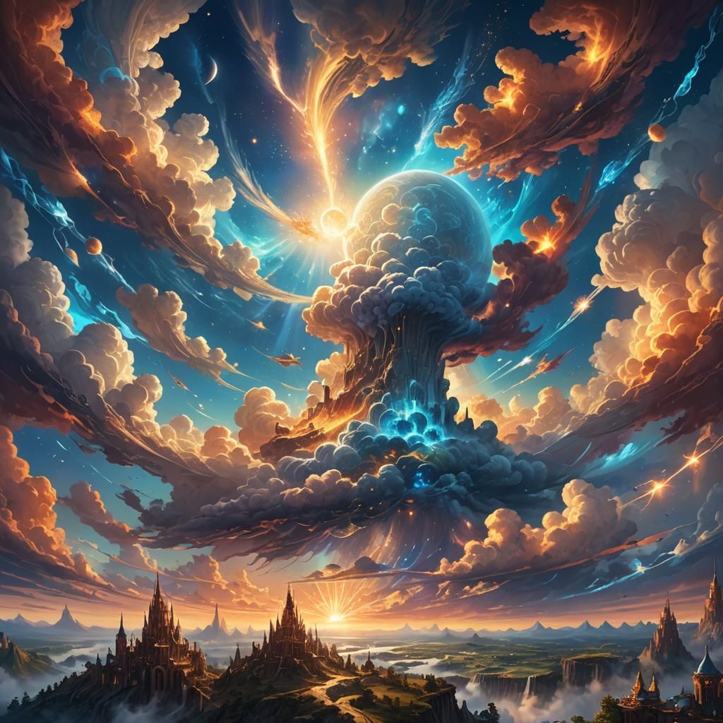 Celestial Awakening: Dreamlike Fantasy Sky with Ethereal Cre...