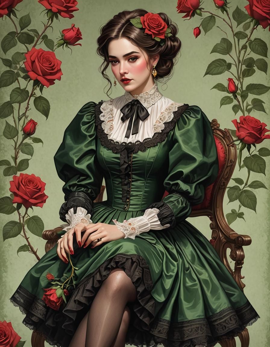 Young lady in victorian punk clothing