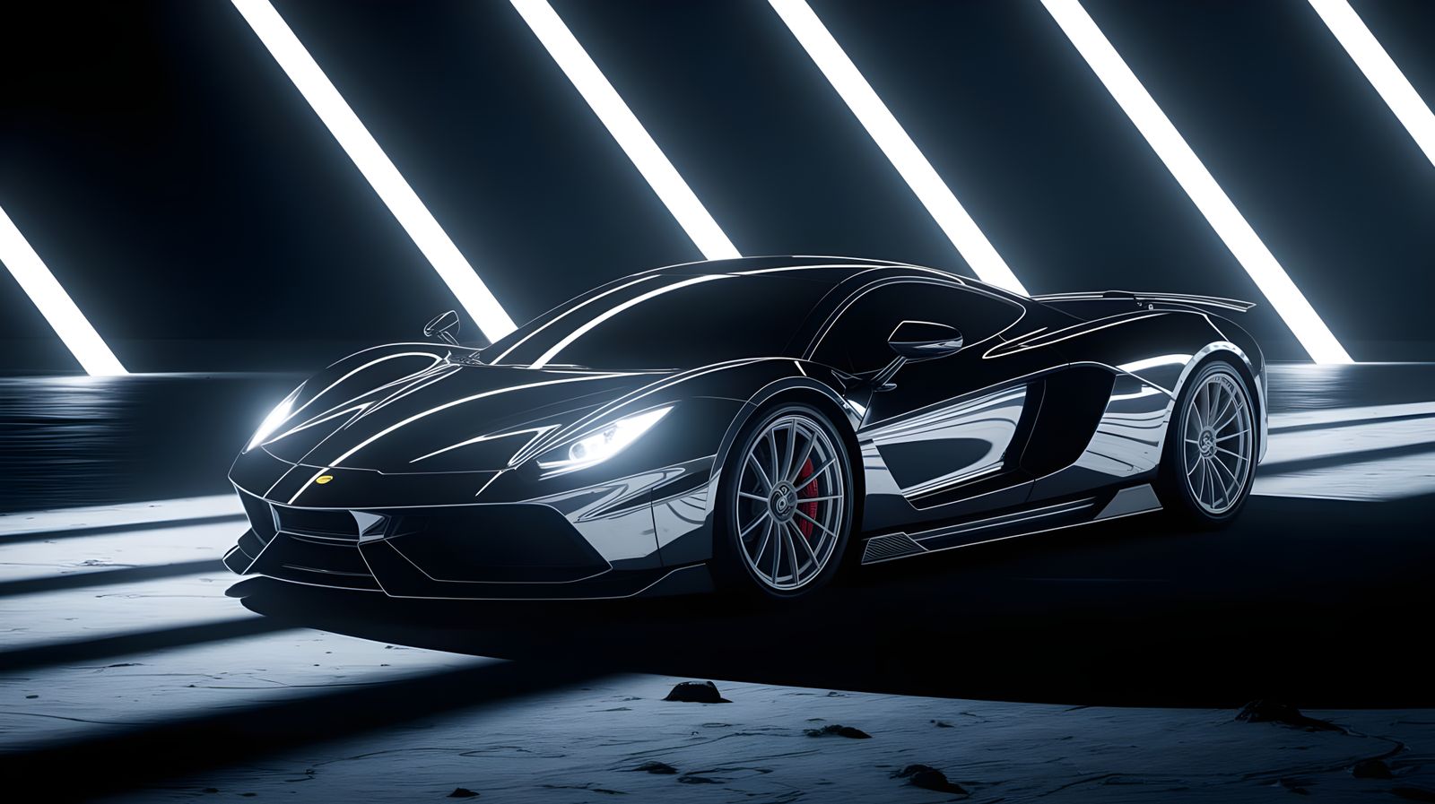 Chrome Alien Supercar on a Desolate Planet