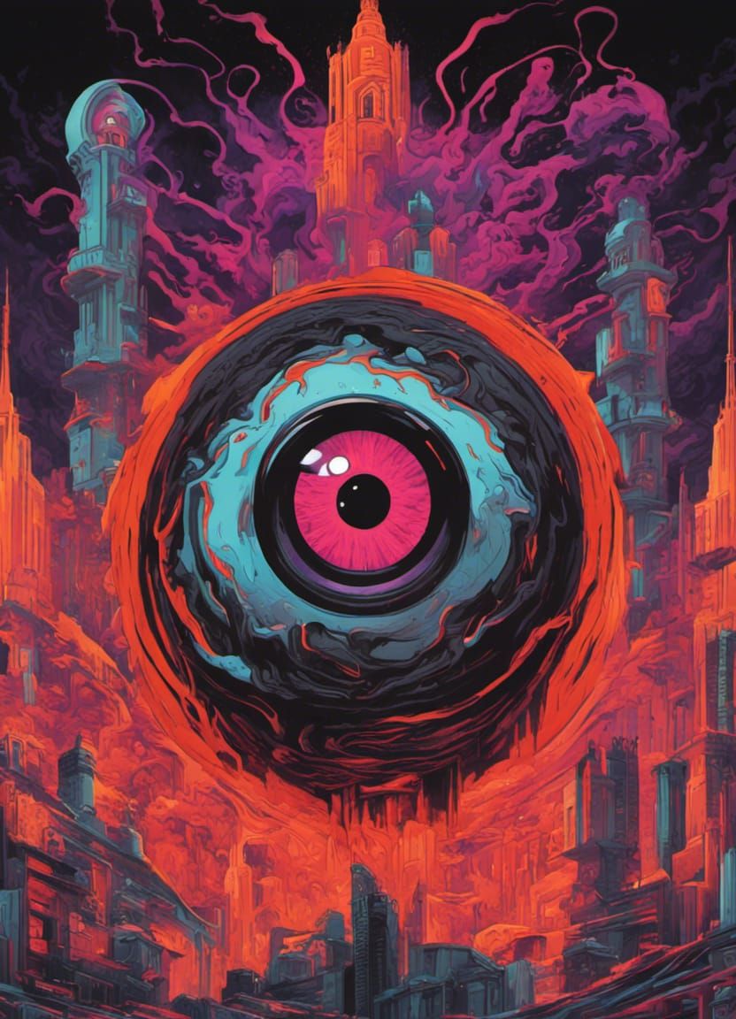 Monstrous Eyeball in Psychedelic Pop Art Style