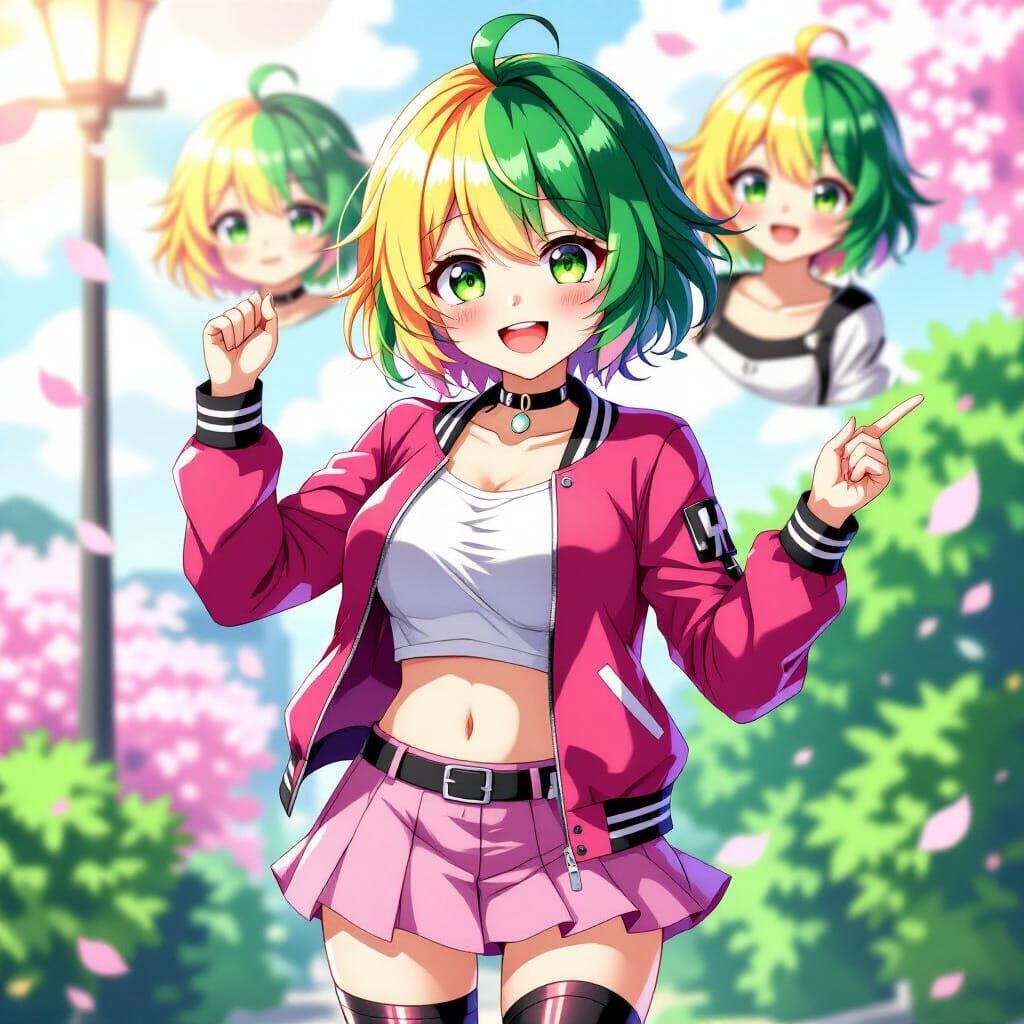 Villainous Anime Girl with Pink Bomber Jacket