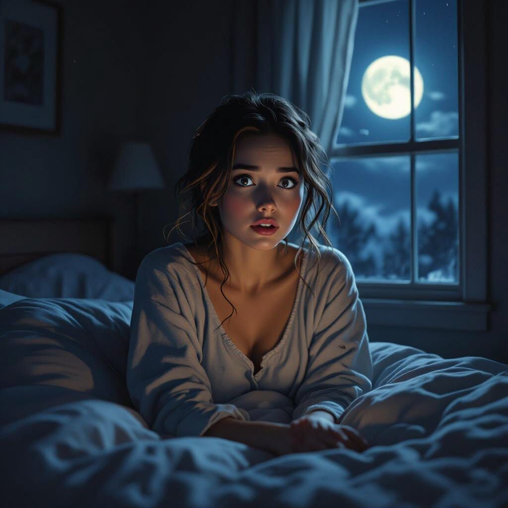 Startled Awakening in the Moonlight: Cinematic Illustration