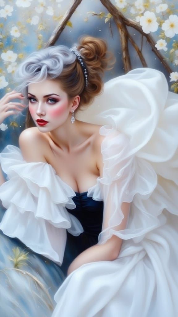 Woman in Forest Gown, Art Nouveau Style