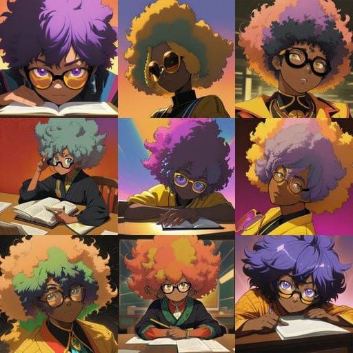 Surreal Anime Portrait of Afro-Wearing College Girl in Deep ...