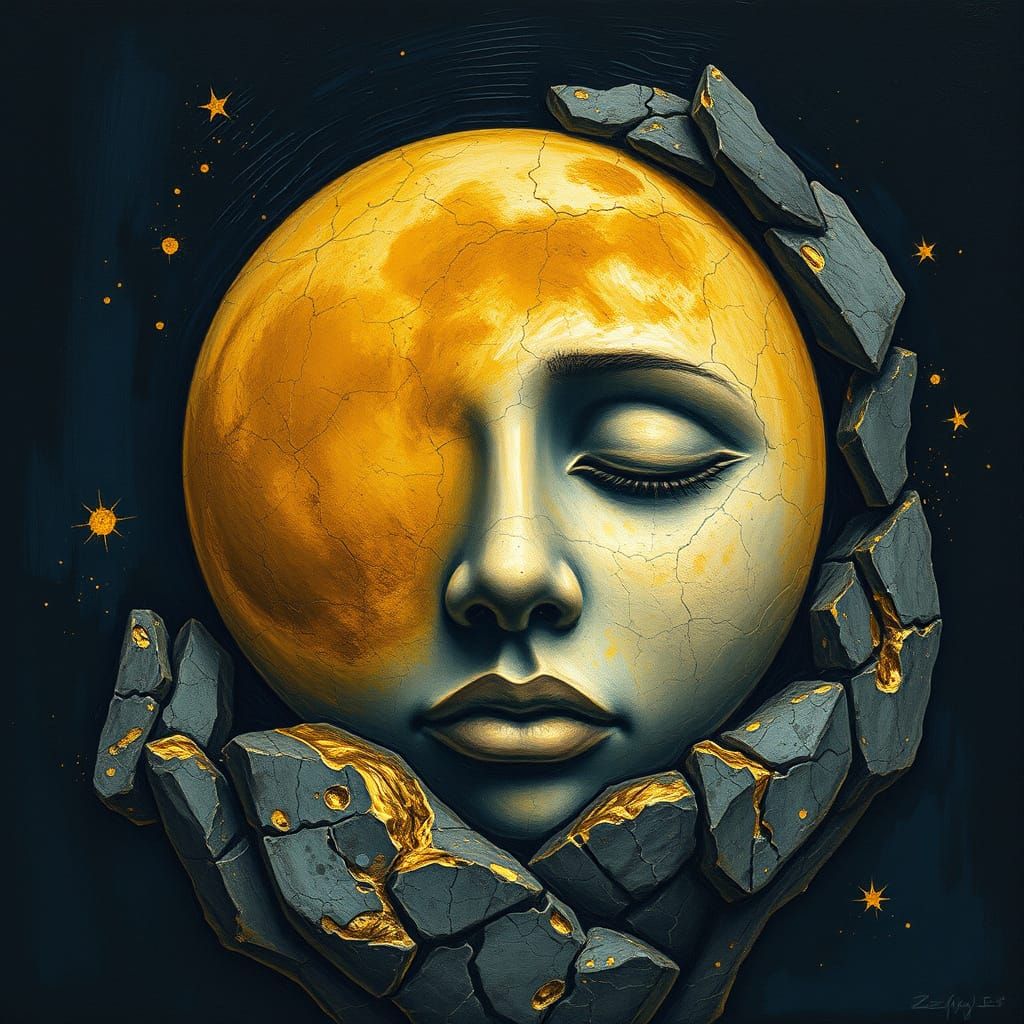 Golden Moon Serenade in Neo Surrealist Style