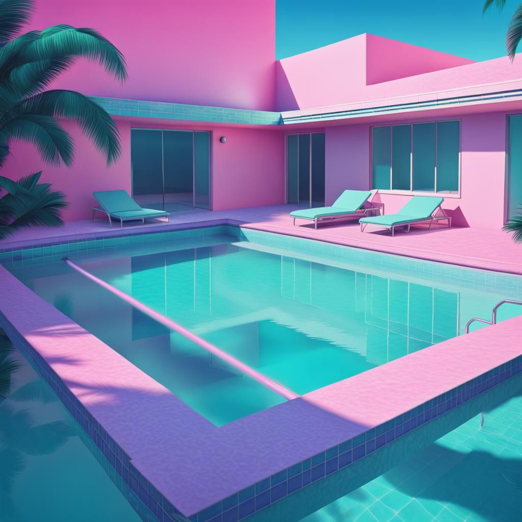 Miami Swimming Pool in Vaporwave Style