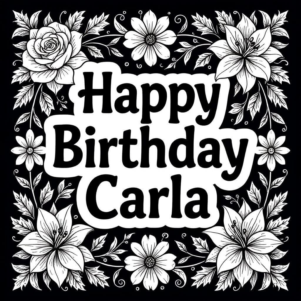 Happy Birthday Carla Coloring Page with Floral Background