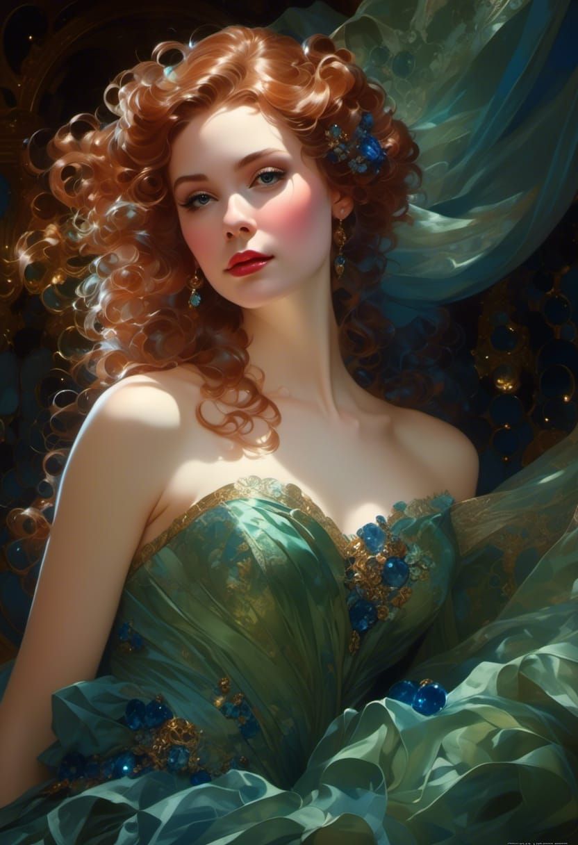 Rococo Lady in Sapphires and Emeralds