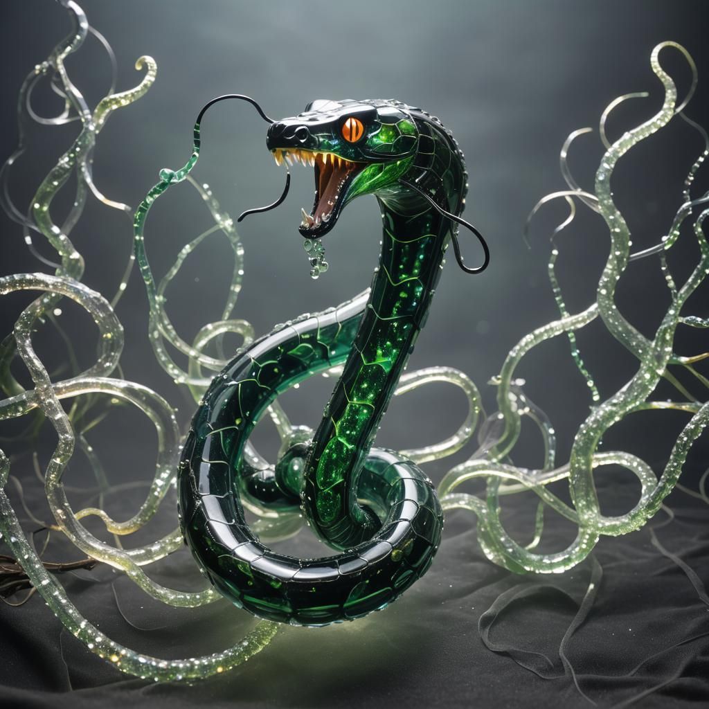 Bioluminescent Glass Snake in Foggy Crystal Art