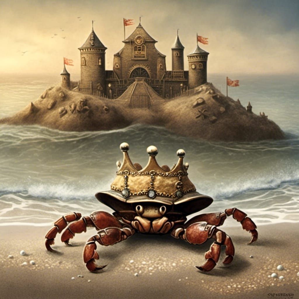 Crowned Crab King of the Sandcastle on the Beach