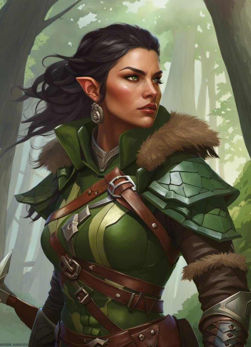 Half-Orc Ranger in Forest, Fantasy Character Art