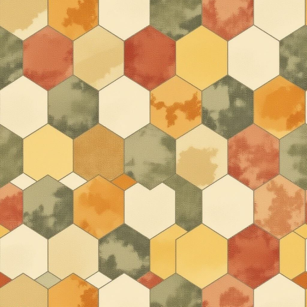 Honeycomb Hexagons in Earthy Tones as Oil Painting