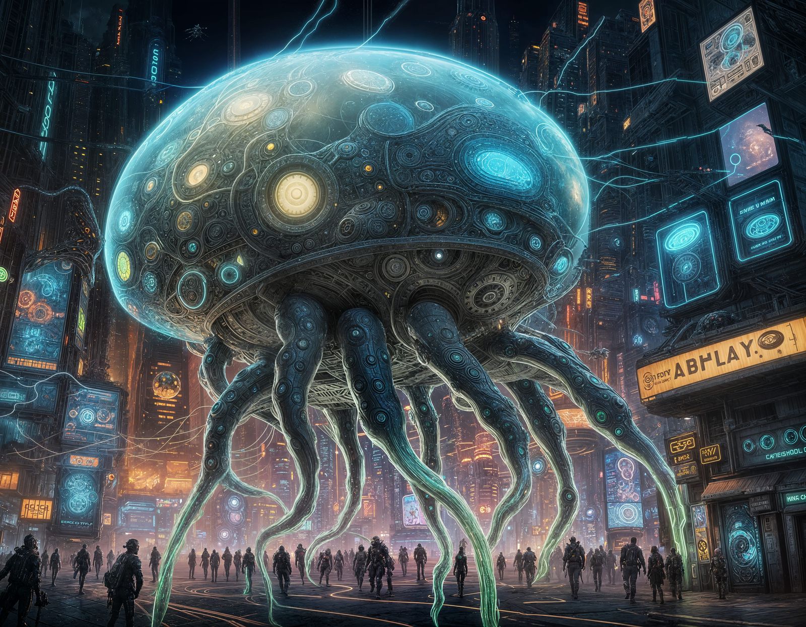Giant Cyborg Amoeba in Cyberspace: Biopunk Concept Art