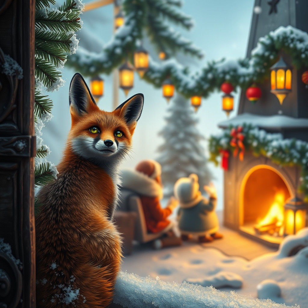 Fox Watches Christmas Family: Matte Painting Style