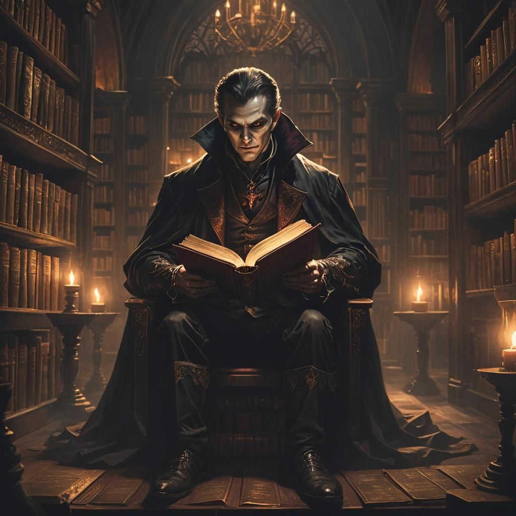 Vampire Reading Tome in Dark Academia Style