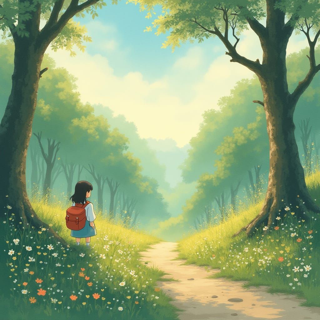 Whimsical Japanese Landscape in Dreamy Watercolor Style