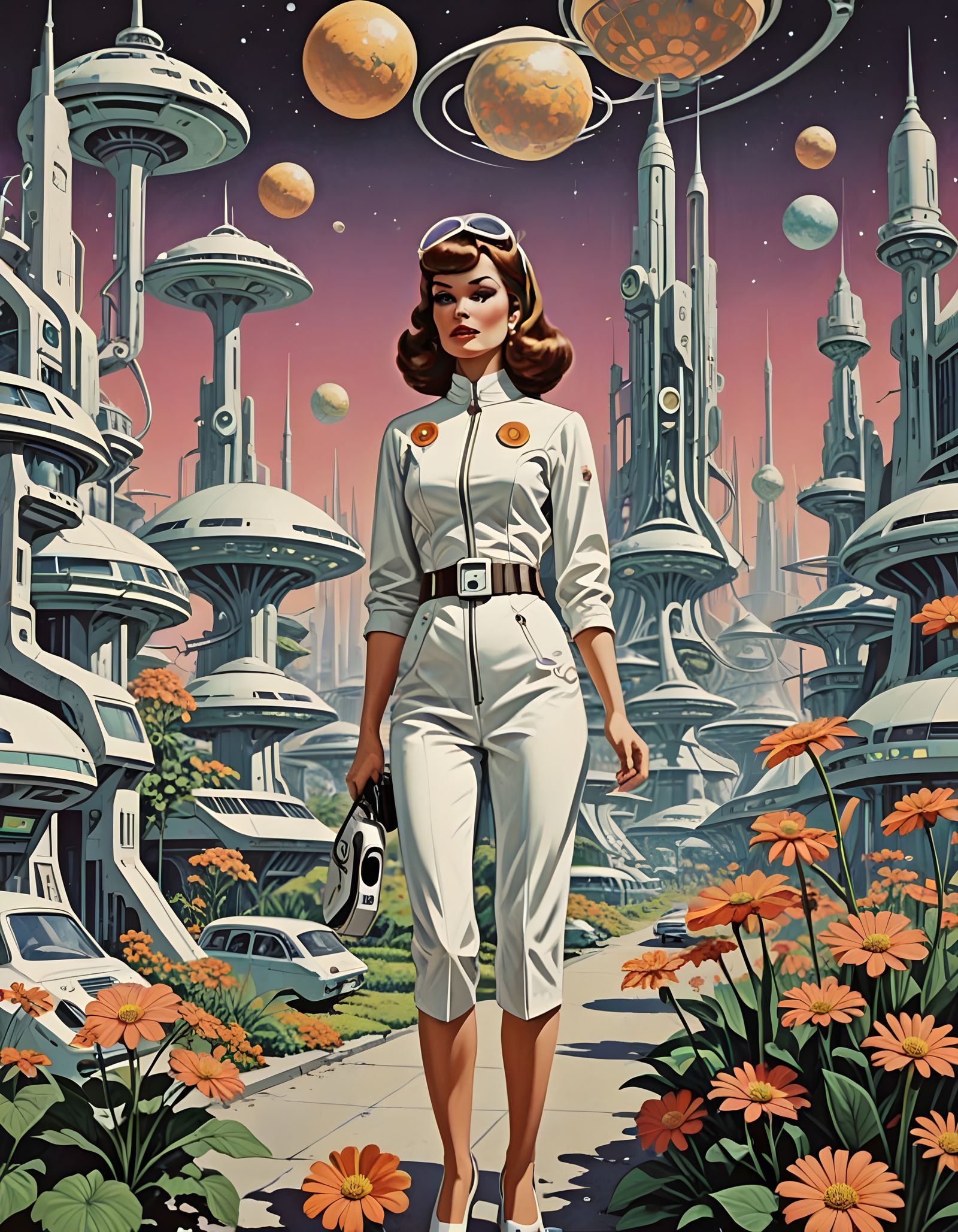 Retro Futuristic Martian City Girl