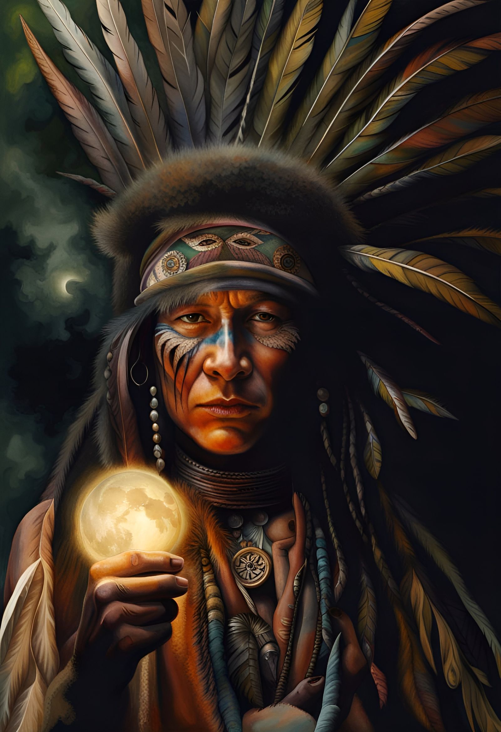 Mystical Shaman Dancing in Jungle Moonlight