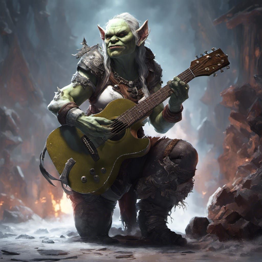 Female Orc Dwarf Guitarist, Dark Fantasy Art