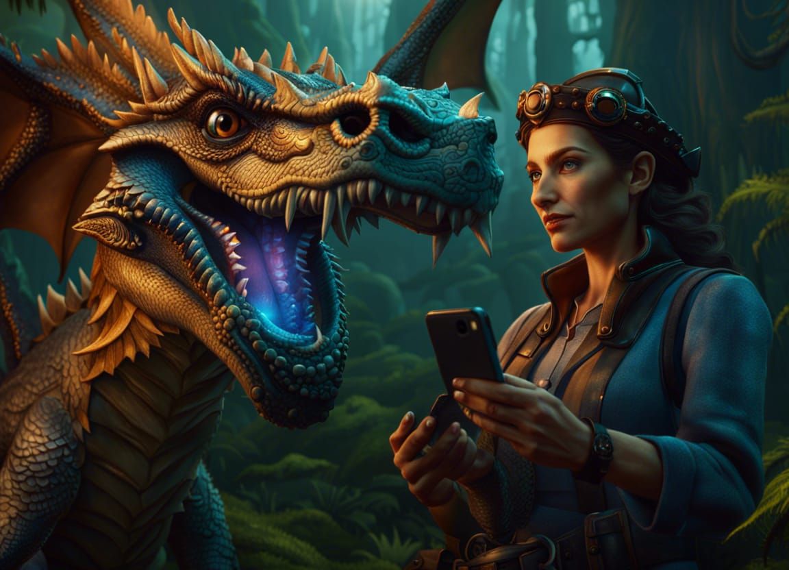 Archaeologist's Selfie with Baby Dragon in Detailed Matte Pa...