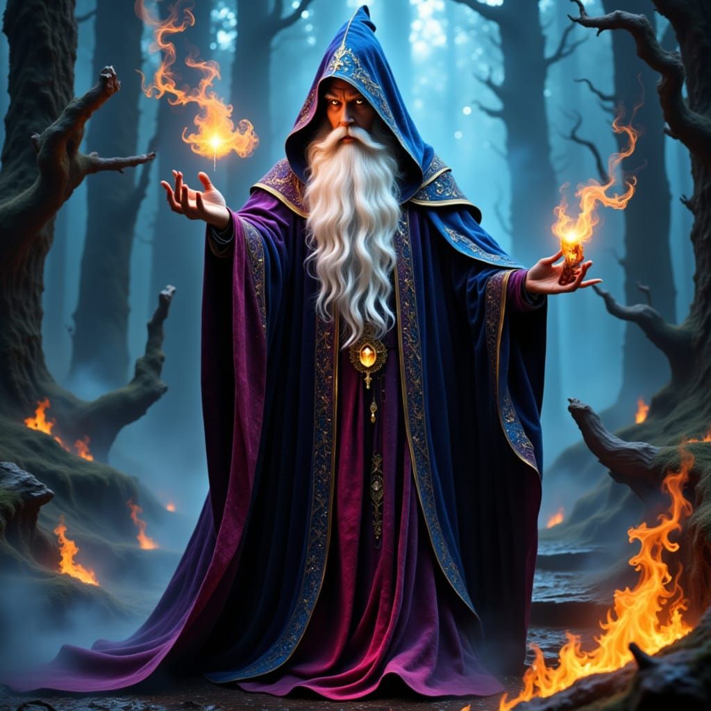 Majestic Wizard in Mystical Forest