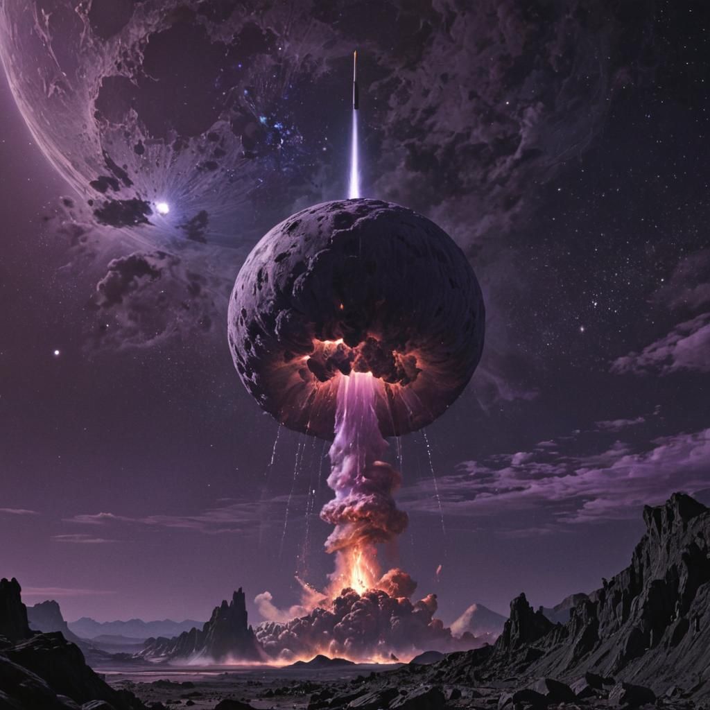 Ethereal Nuclear Bomb Under Dark Moon, Futuristic Concept Ar...